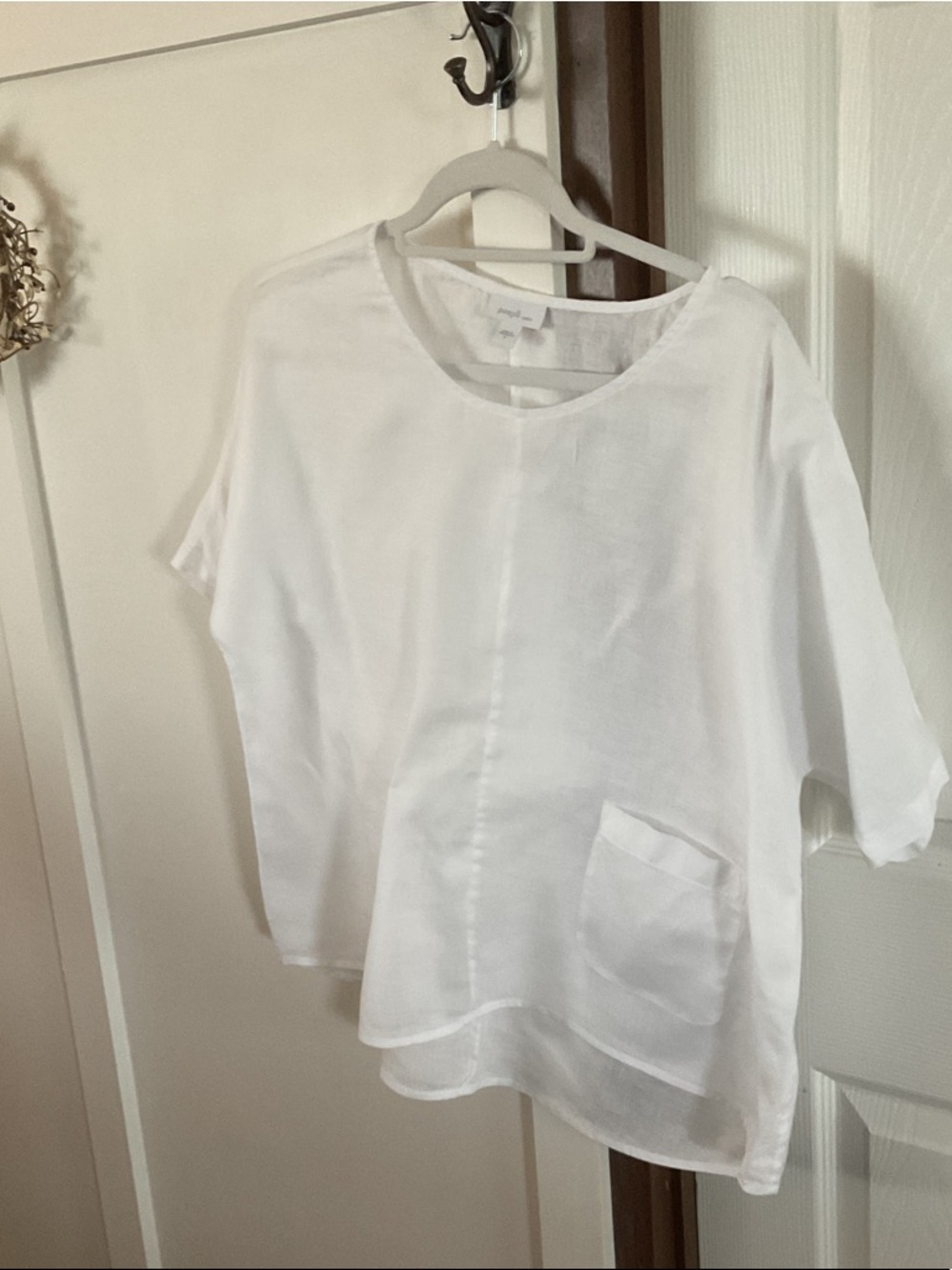 Pure Jill White Linen Pocket Blouse for Women